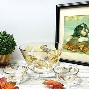 Vintage Mid Century Gold Leaf Bowl Set of 3